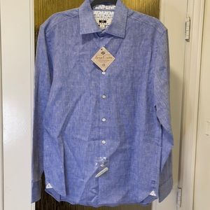 Blue men’s long sleeve blue linen button up new with tags